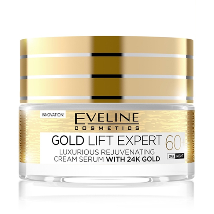 Зміцнювальний крем-сироватка для обличчя Eveline Cosmetics Gold Lift Expert з 24К золотом, 60+, 50 мл